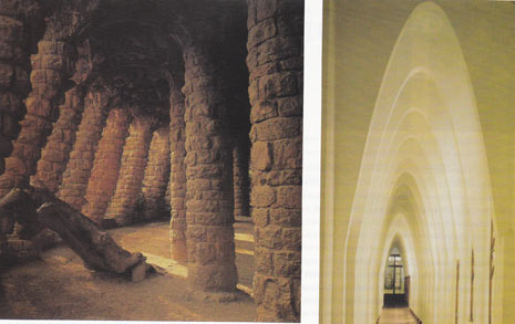 Gli archi-contrafforti del parco Guell e il corridoio del Collegio delle Teresine